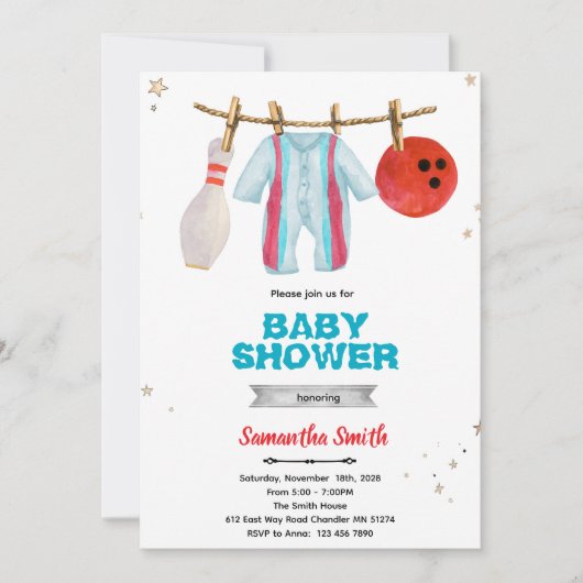 Invitation à une fête de baby shower de bowling (Devant)