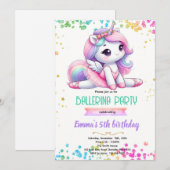 Invitation à une fête de ballerine licorne (Devant / Derrière)