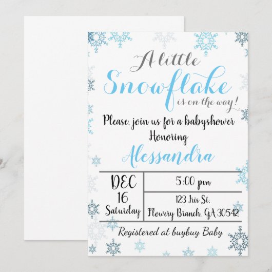 Invitation à une fête de bébé (Devant / Derrière)