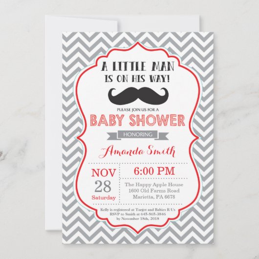 Invitation à une fête de bébé avec moustache Rouge (Devant)