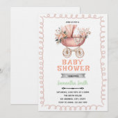 Invitation à une fête de bébé avec un landau (Devant / Derrière)