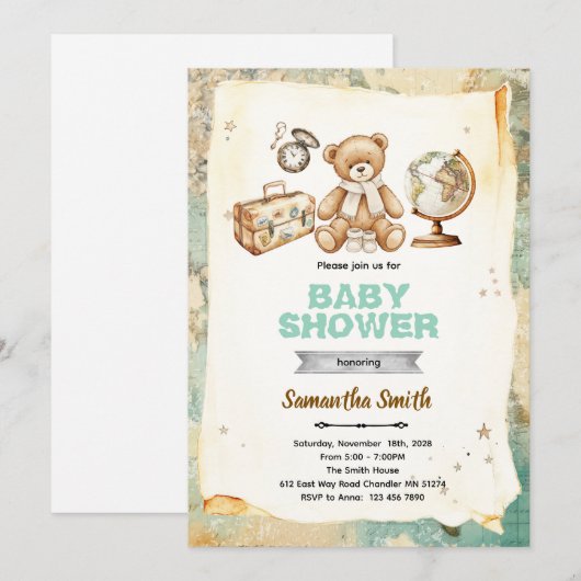 Invitation à une fête de bébé aventure (Devant / Derrière)