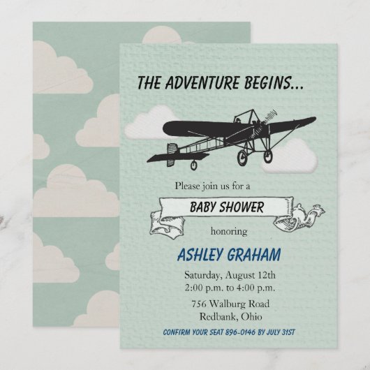 Invitation à une fête de bébé avion (Devant / Derrière)