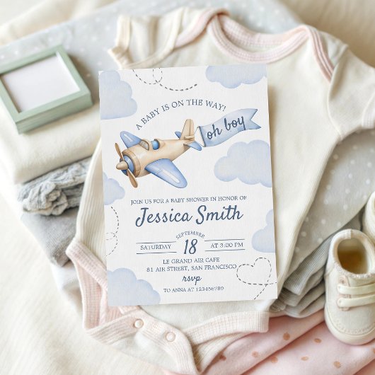 Invitation à une fête de bébé avion Oh Boy