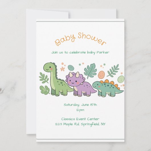 Invitation à une fête de bébé dinosaure pour garço (Devant)