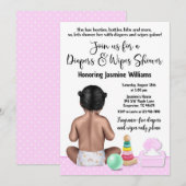 Invitation à une fête de bébé fille avec couche (Devant / Derrière)