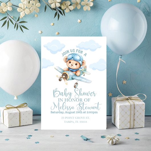 Invitation à une fête de bébé garçon avion