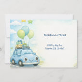Invitation à une fête de bébé garçon thème voiture (Dos)