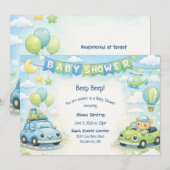 Invitation à une fête de bébé garçon thème voiture (Devant / Derrière)