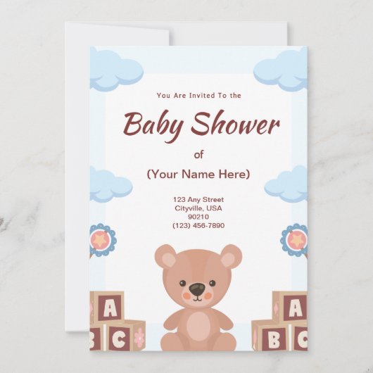 Invitation à une fête de bébé - Ours en peluche (Devant)