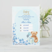 Invitation à une fête de bébé | Ourson Teddy Bleu (Debout devant)