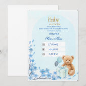 Invitation à une fête de bébé | Ourson Teddy Bleu (Devant / Derrière)