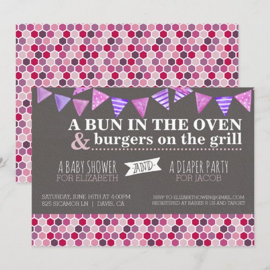 Invitation à une fête de bébé/party de couches (Devant / Derrière)