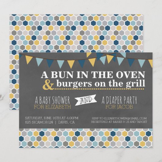 Invitation à une fête de bébé/party de couches (Devant / Derrière)