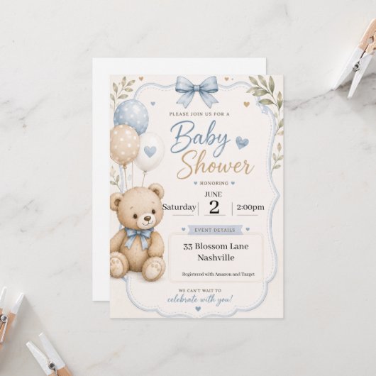 Invitation à une fête de bébé pour garçons thème o (Devant/Arrière en situation)