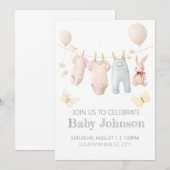 Invitation à une fête de bébé : Vêtements pastel p (Devant / Derrière)