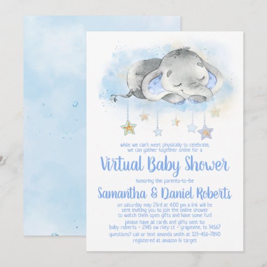 Invitation à une fête de bébé virtuelle pour garço (Devant / Derrière)