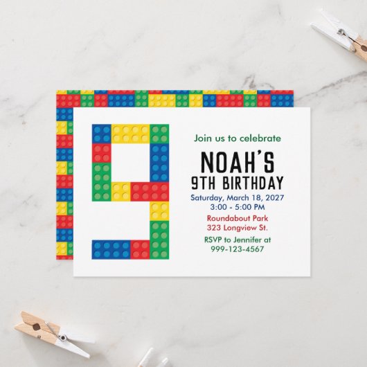 Invitation à une fête de blocs de construction pou (Devant/Arrière en situation)