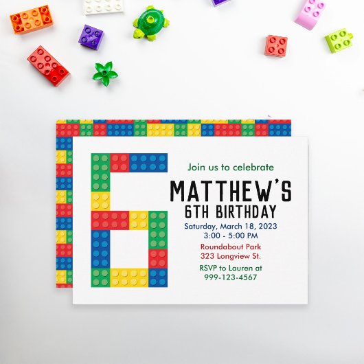 Invitation à une fête de blocs de construction pou