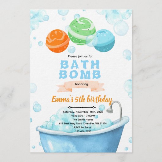 Invitation à une fête de bombes de bain (Devant)