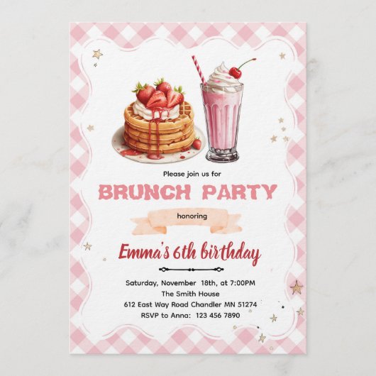 Invitation à une fête de brunch d'anniversaire (Devant)