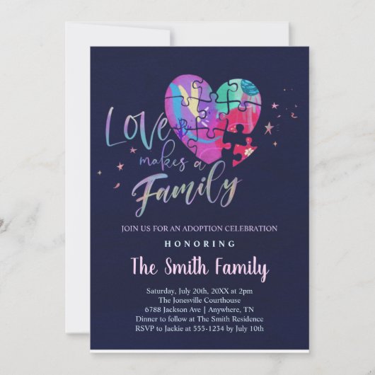 Invitation à une fête de célébration de l'adoption (Devant)