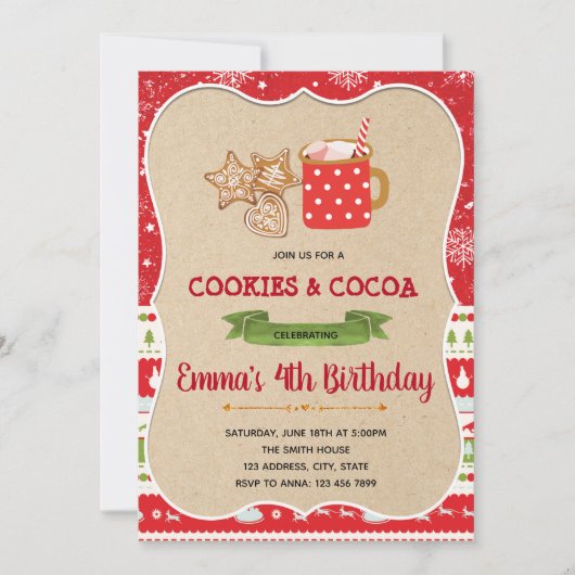 Invitation à une fête de cookies et de cacao (Devant)