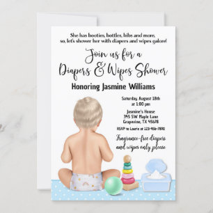 Invitation à une fête de couches et lingettes pour