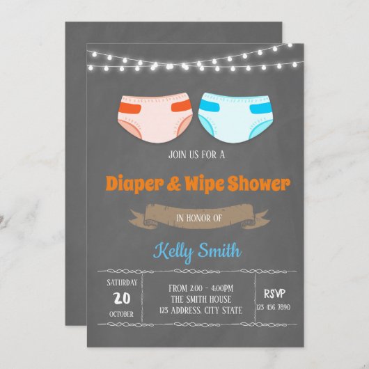 Invitation à une fête de couches mignonne (Devant / Derrière)