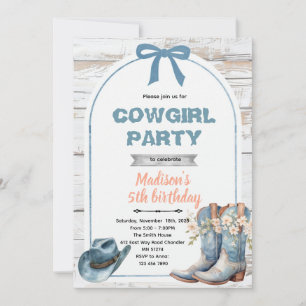 Invitation à une fête de cowgirl bleue