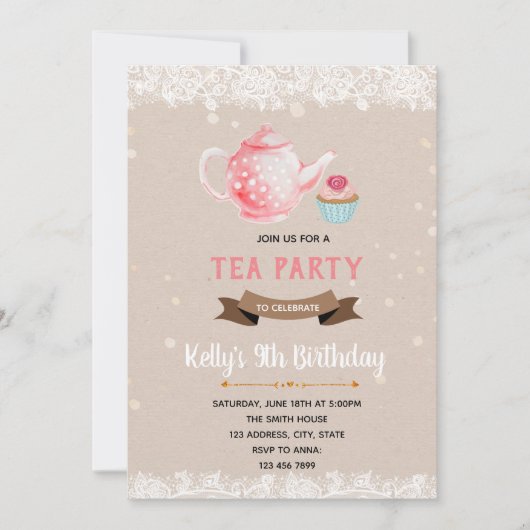 Invitation à une fête de cupcake et de thé (Devant)