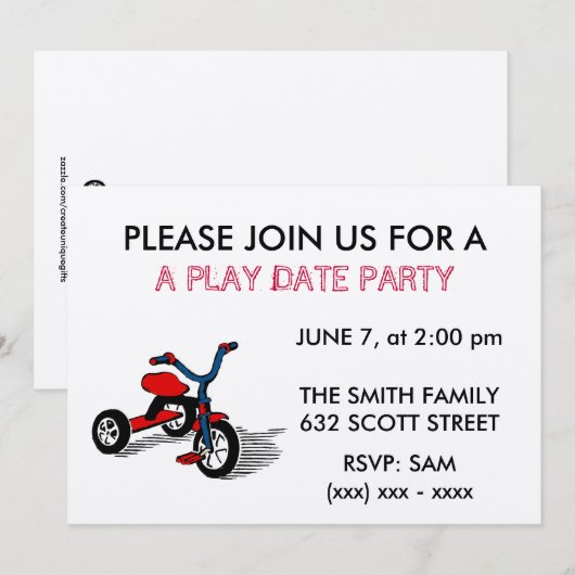 Invitation à une fête de date de jeu (Devant / Derrière)