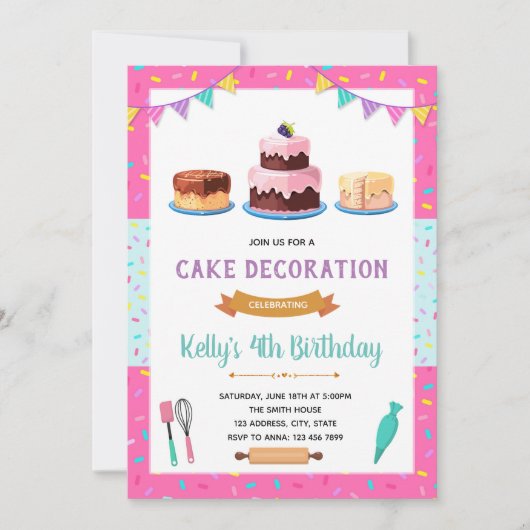 Invitation à une fête de décoration de gâteau mign (Devant)