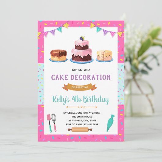 Invitation à une fête de décoration de gâteau mign (Debout devant)