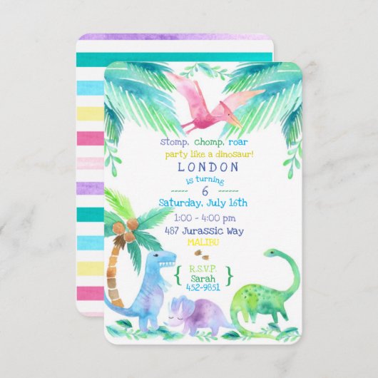 Invitation à une fête de dinosaures (Devant / Derrière)