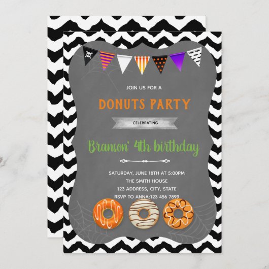 Invitation à une fête de donuts Halloween (Devant / Derrière)