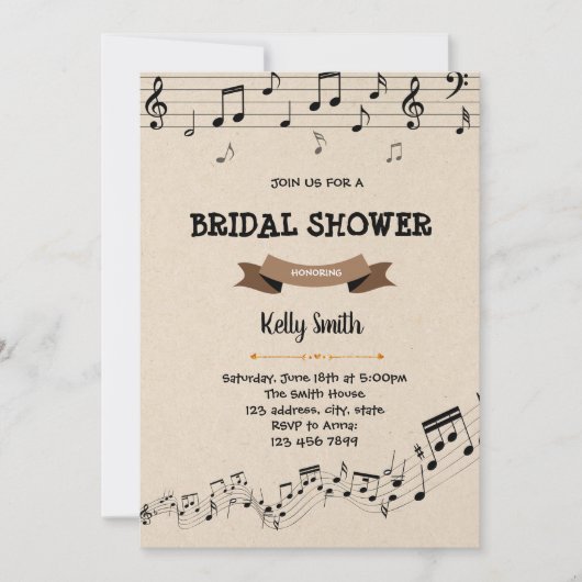 Invitation à une fête de douche avec livre et musi (Devant)