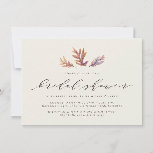 Invitation à une fête de douche de mariée de feuil (Devant)