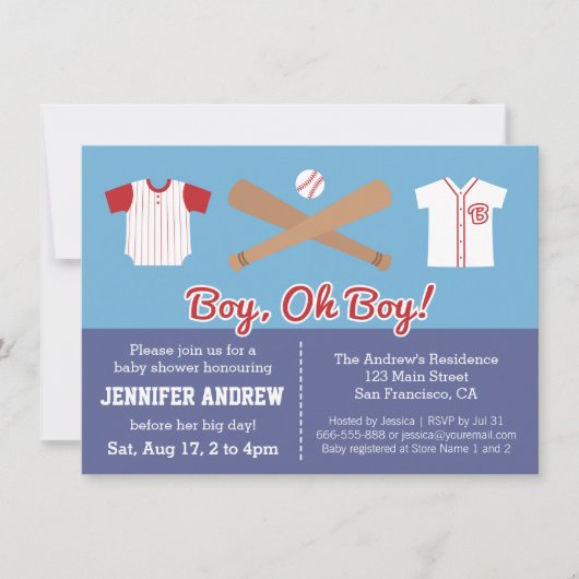 Invitation à une fête de douche pour bébé garçon d (Devant)