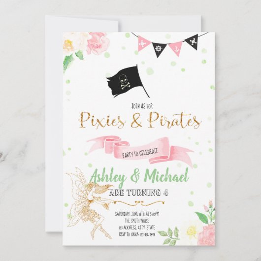 Invitation à une fête de fée et de pirate (Devant)
