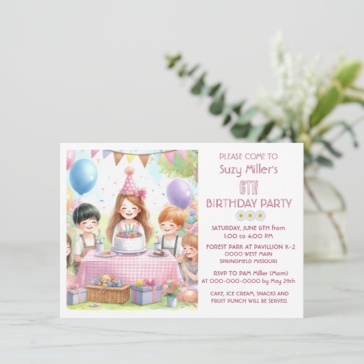 Invitation à une fête de fille rose mignonne (Debout devant)