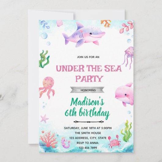 Invitation à une fête de fille sous la mer (Devant)