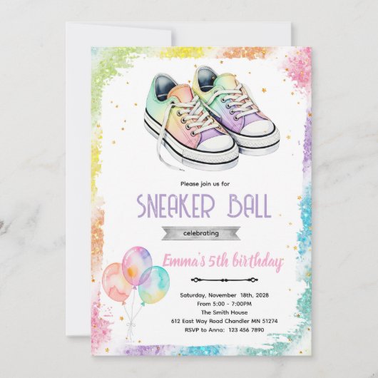 Invitation à une fête de filles avec des baskets (Devant)