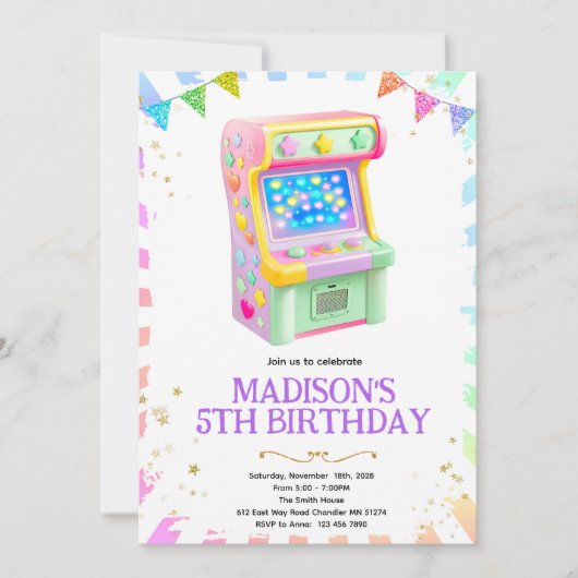 Invitation à une fête de filles de jeu d'arcade (Devant)