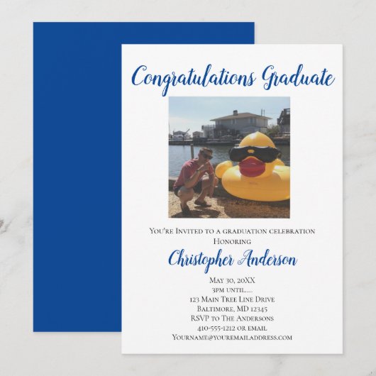 Invitation à une fête de fin d'études avec photo (Devant / Derrière)
