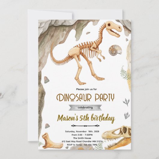 Invitation à une fête de fossiles de dinosaures (Devant)