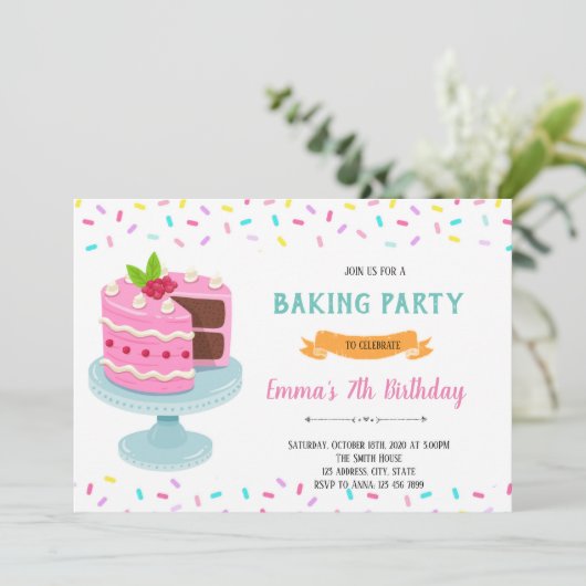 Invitation à une fête de gâteau arc-en-ciel (Debout devant)