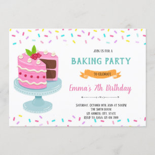 Invitation à une fête de gâteau avec paillettes
