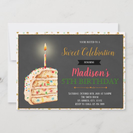 Invitation à une fête de gâteau mignon (Devant)