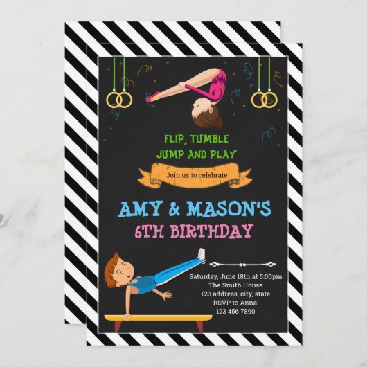 Invitation à une fête de gymnastique pour garçon e (Devant / Derrière)